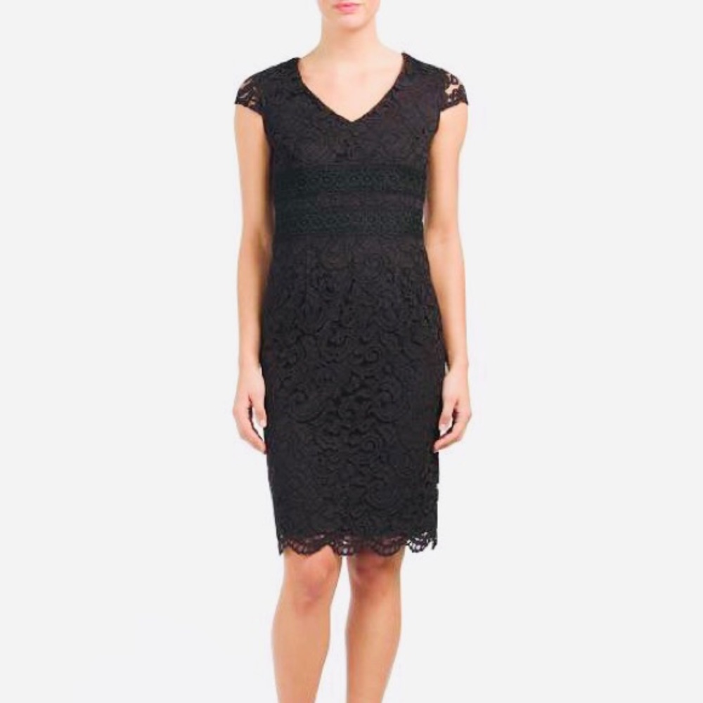 💕Tahari ASL Black Lace V Neck Terry Dress 👗 💕🌸